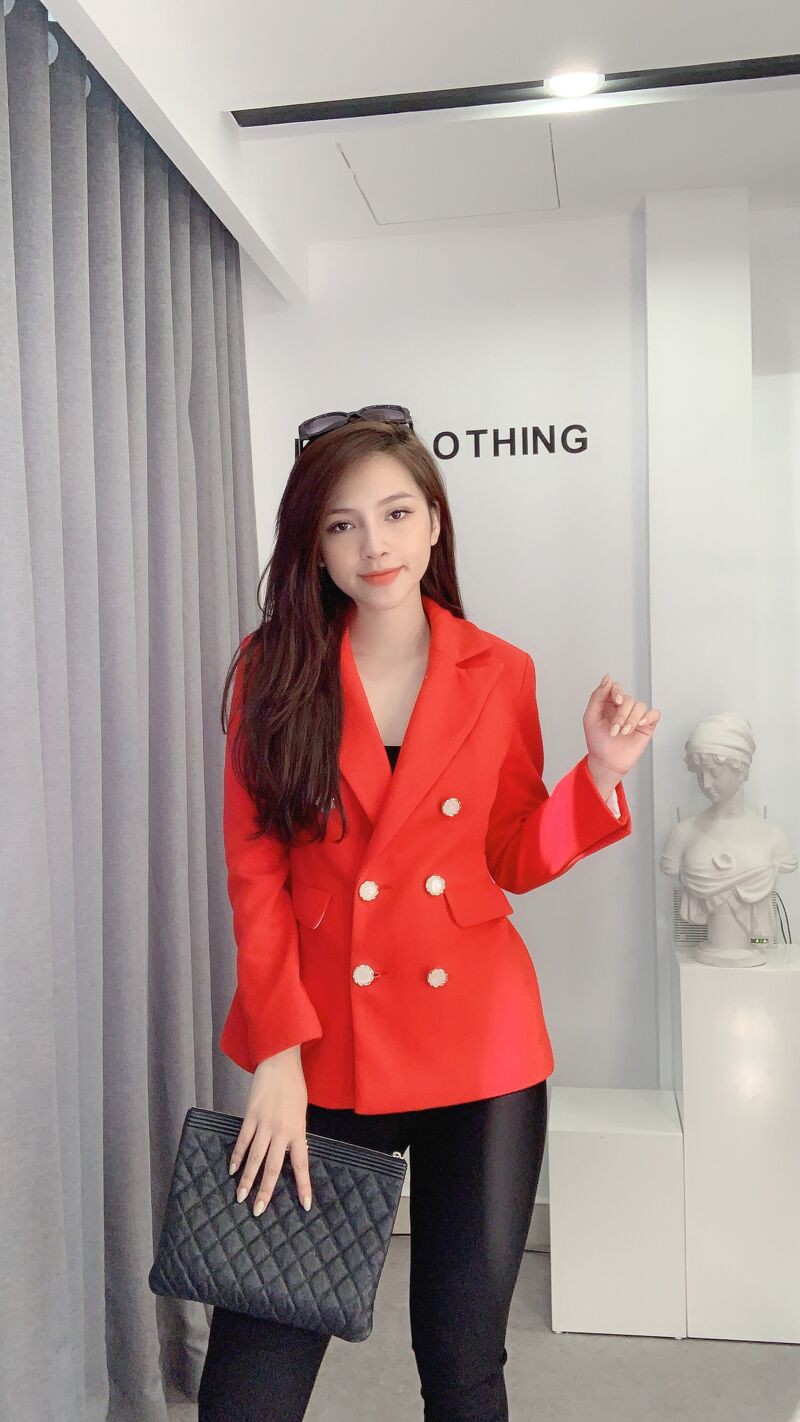 Áo vest nữ công sở Liin clothing màu đỏ phối 6 cúc, thanh lịch, sang trọng V5240