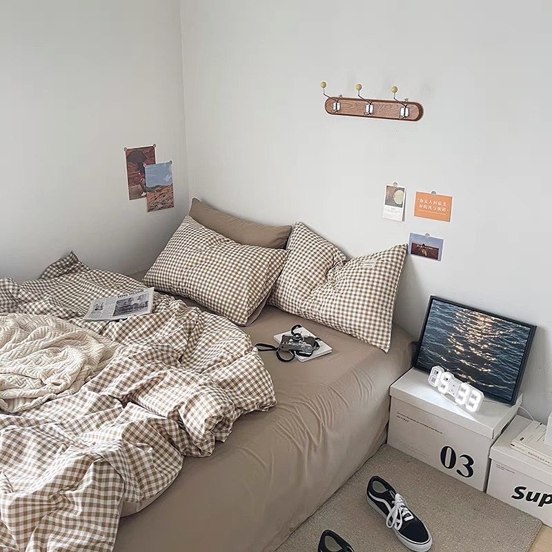 Bộ chăn ga giường TC kẻ Suhali Shop phong cách hàn quốc, set 4 món cotton tici free bo chun | BigBuy360 - bigbuy360.vn