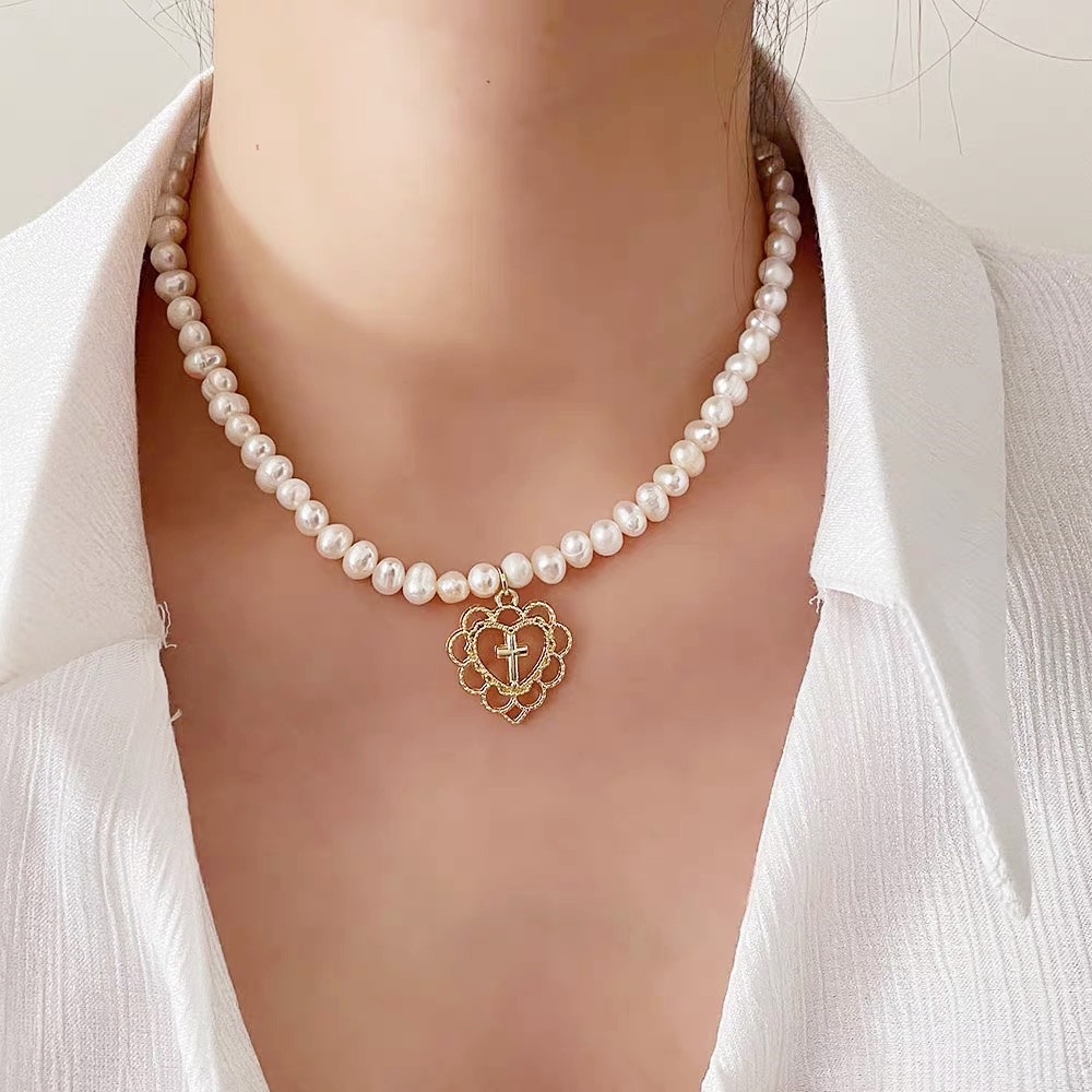【JIHE】Vòng cổ Mặt Hình Trái Tim Rỗng Phong Cách retro Thời Trang