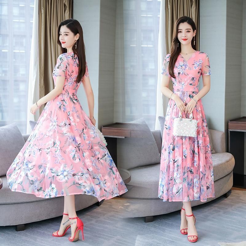 Đầm Chiffon Dáng Dài In Họa Tiết Phong Cách Phương Tây Thời Trang Mùa Hè Mới Cho Nữ 2021 30-40 Tuổi