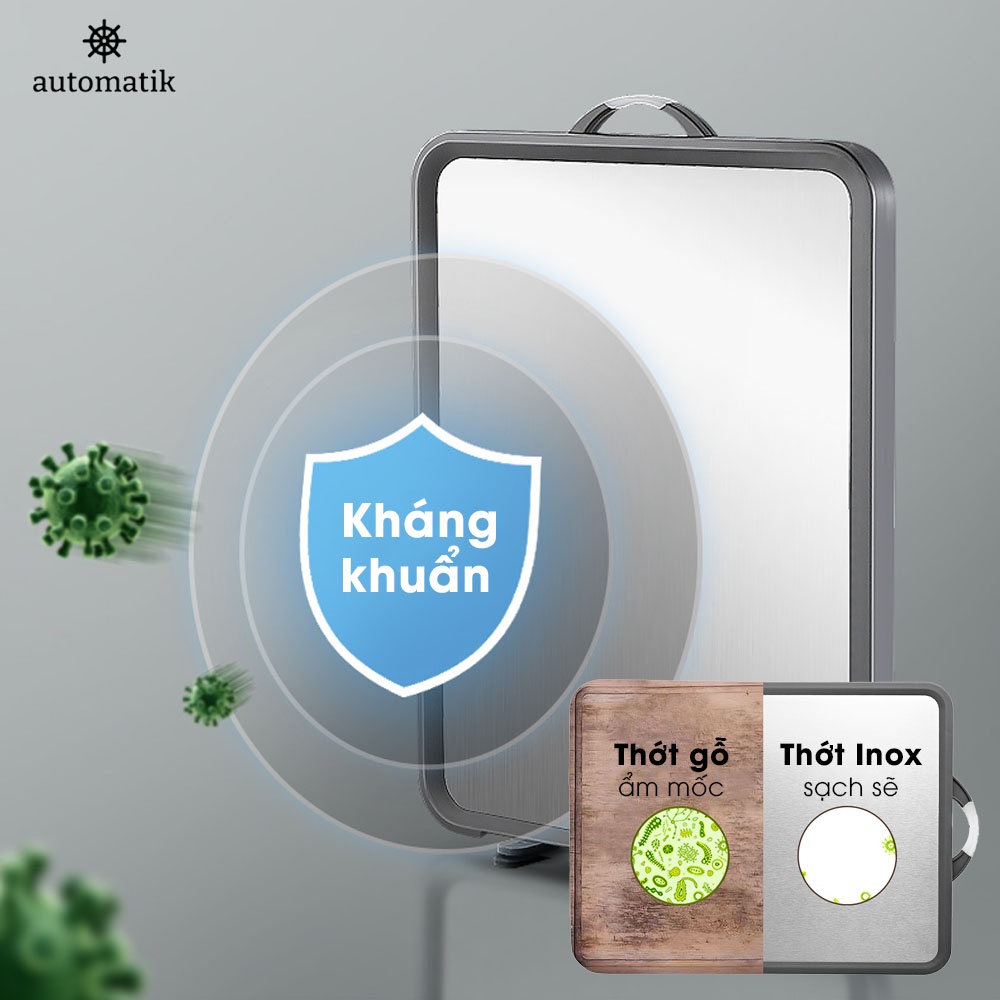 Thớt Kháng Khuẩn, Thớt Inox 304 Vuông Đa Năng Cao Cấp 2 Mặt Chặt Thịt, Cắt Trái Cây, Decor - Automatik