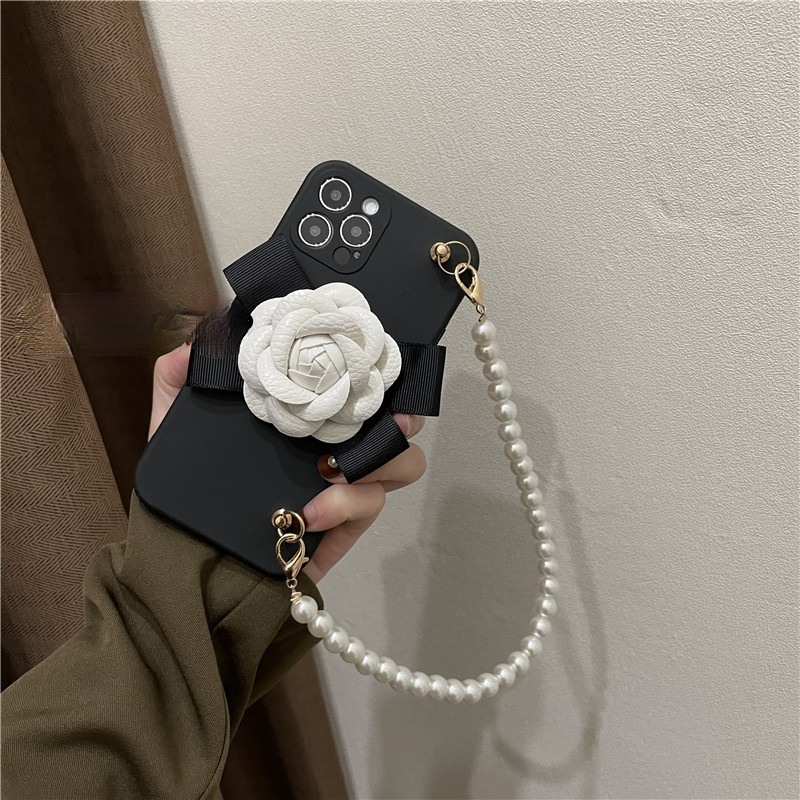 Ốp điện thoại hoa trà đính ngọc trai thích hợp cho IPHONE 5 5s 6 6s 7 8 plus X XR XS MAX 12 MINI 13 11 PRO MAX