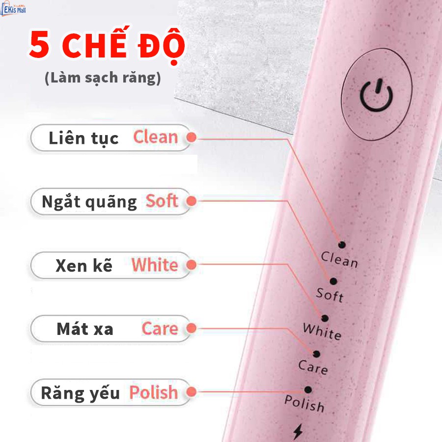 Bàn chải điện Máy đánh răng tự động 5 chế độ hàng nội địa