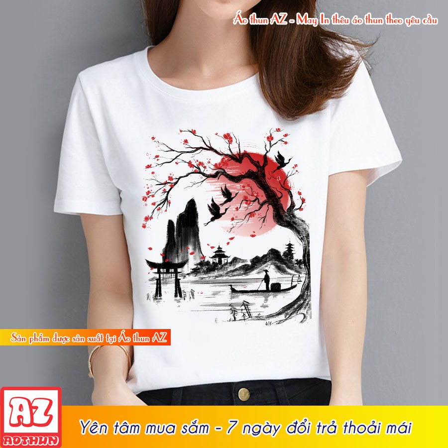 Áo thun in hình Phong cảnh phong cách Nhật Bản - Form rộng F2125