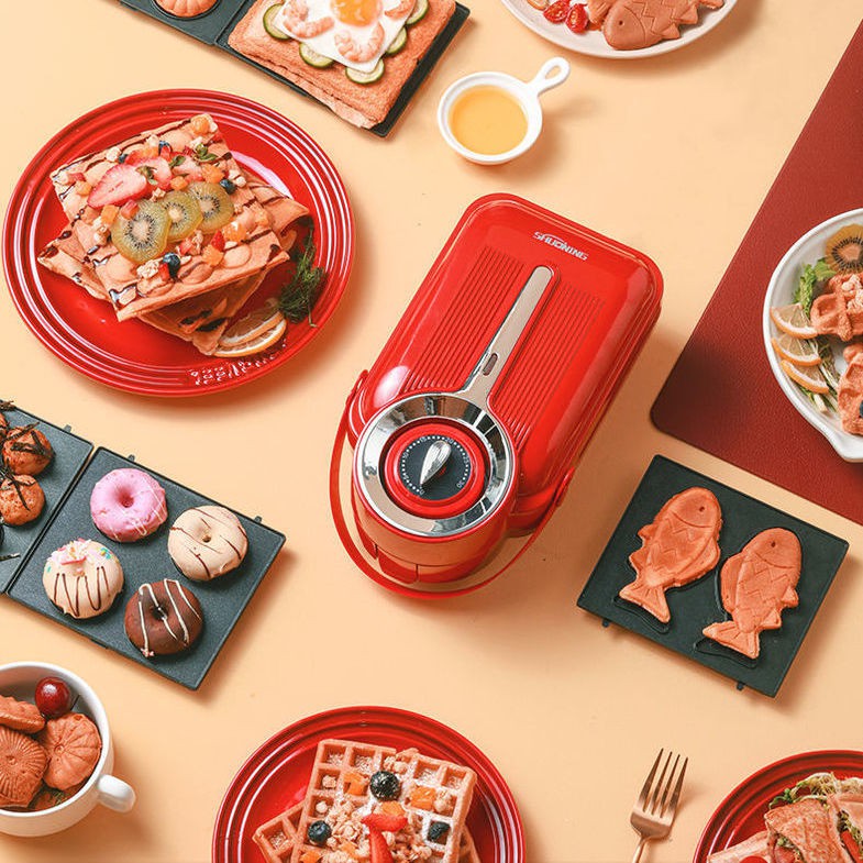 Bán trước✆❀♚Máy ăn sáng Breakfast Mạng đa chức năng Red Home Light Food Toaster    <