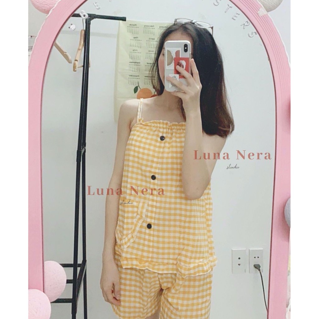 [TẶNG GƯƠNG CẦM TAY] Set đồ ngủ 2 dây áo viền bèo có túi | Ảnh thật 100% ♡ | BigBuy360 - bigbuy360.vn