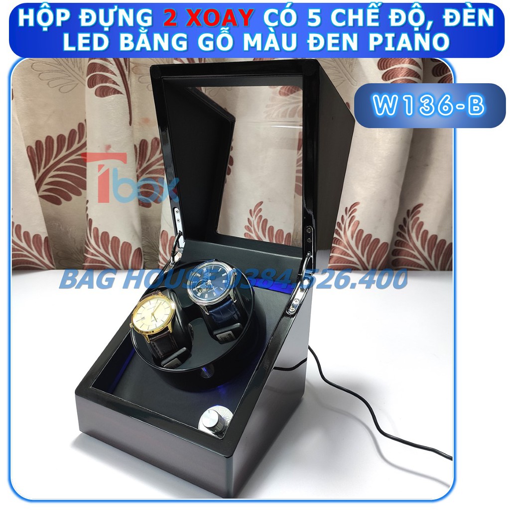 HỘP ĐỰNG ĐỒNG HỒ CƠ Hộp lên dây cót 2 đồng hồ tự động bằng gỗ cao cấp