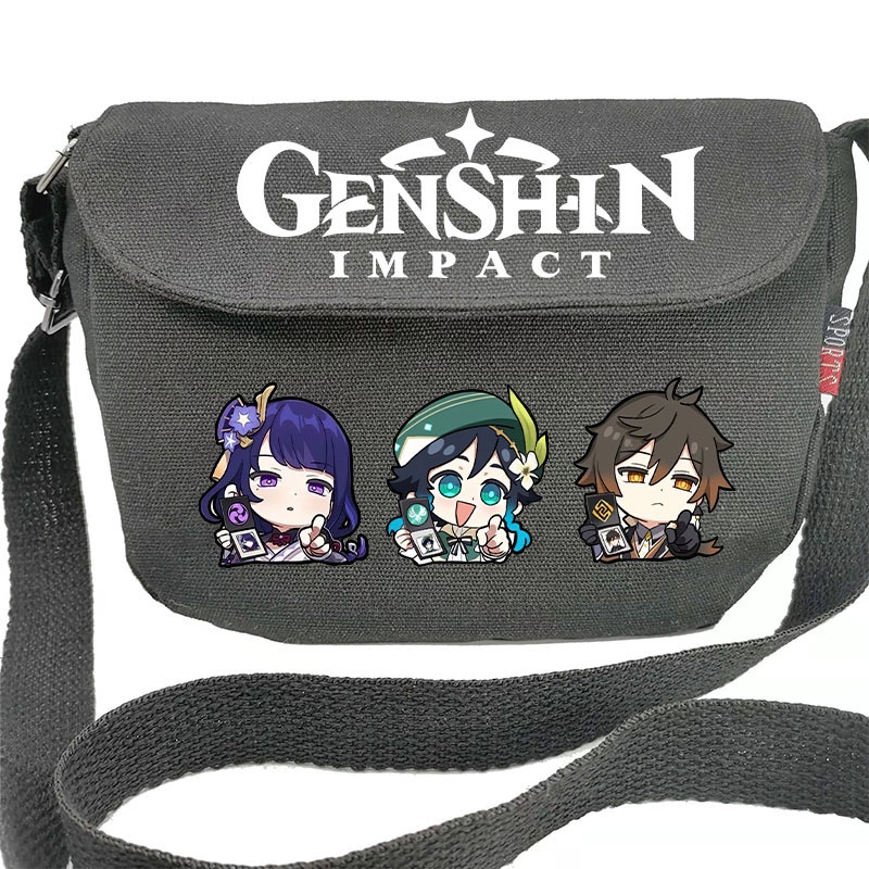 Túi đeo chéo in hình nhân vật Genshin Impact Lôi thần raiden Shogun Ayaka Kazuha Venti Hutao Zhongli