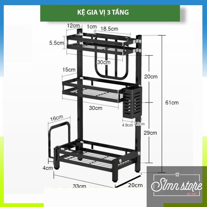 Kệ bếp đa năng INOX phủ sơn tĩnh điện Đen, kệ gia vị cao cấp  Loại Dày. SD3.KGVDEN