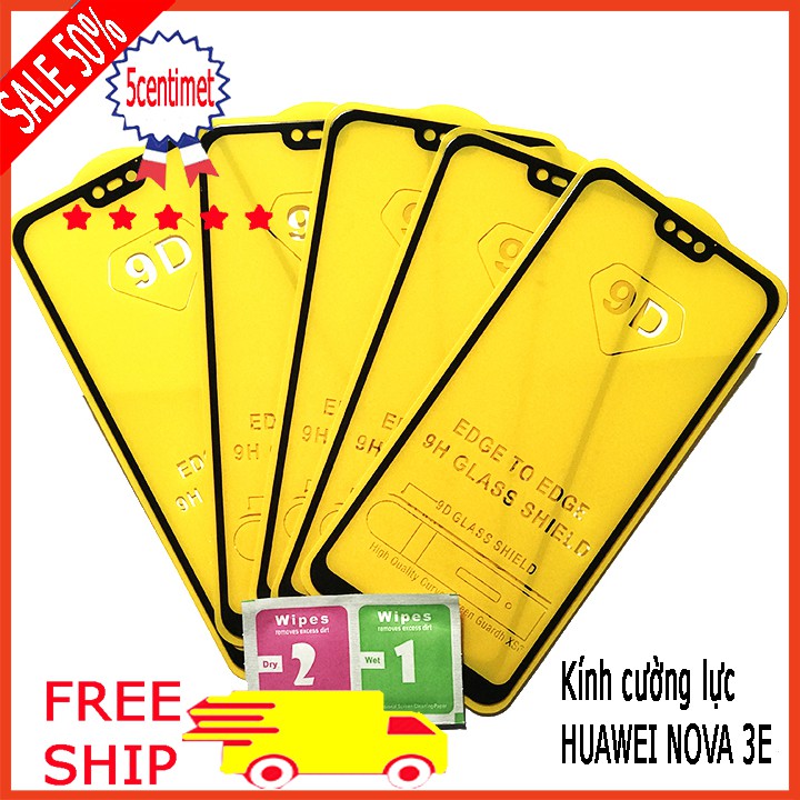 HUAWEI 3I, 3E,Y9,Y7 PRO,REALME 2,3,C2 Kính cường lực full màn hình (tặng kèm giấy lau khô, giấy lau ướt ) 5centimet