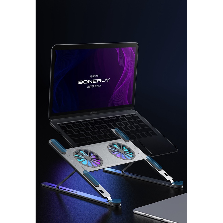 Giá Đỡ Laptop, Đế Tản Nhiệt Kê Laptop Quạt Led RGB 8 Mức Chỉnh Độ Cao, Đế Kê Laptop Nhôm P11F