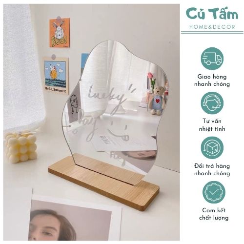 (Restock) Gương bàn decor đế gỗ, gương để bàn vintage - cutam.decor