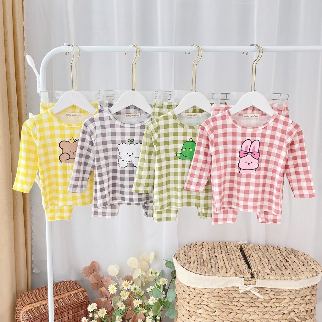 [SALE] Bộ Thun Lạnh Dài Tay Cho Bé Trai, Bé Gái Minky Mom Kẻ Sọc In Gấu, Đồ Bộ Cho Bé Mặc Nhà Thu Đông MKMTD2235