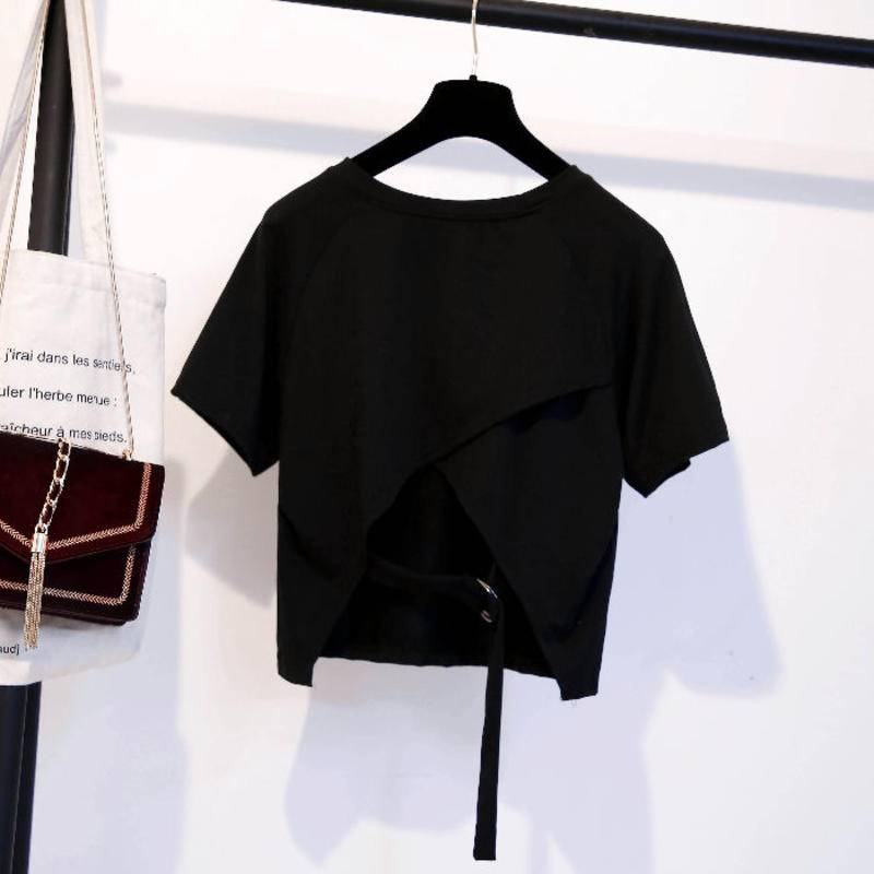 Áo Thun Tay Ngắn Xẻ Tà Sau Lưng Phong Cách Hàn Quốc Độc Đáo Cho Nữ