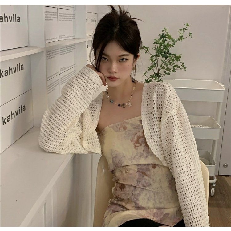 Áo Khoác Cardigan Chống Nắng Mỏng Dáng Ngắn Tay Dài Thời Trang Mùa Hè Cho Nữ