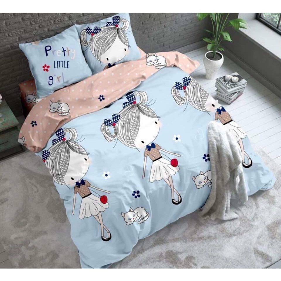 SALE 69K Bộ ga gối poly 1,6m HELLO KITTY CHẤM BI TO