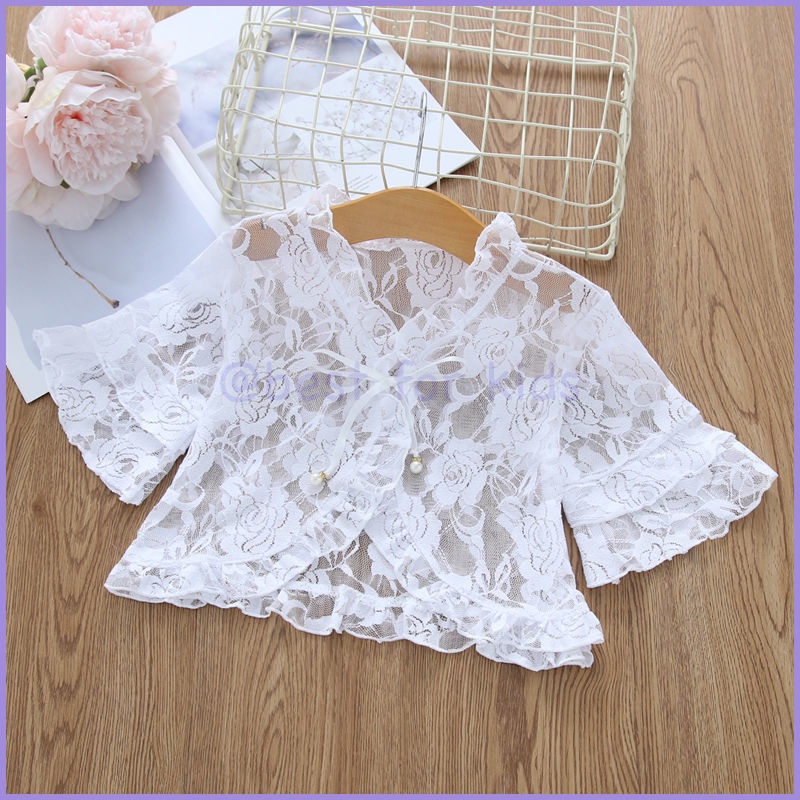 Áo Khoác Ren Ngắn Tay Chống Nắng Thời Trang Mùa Hè Cho Bé Gái