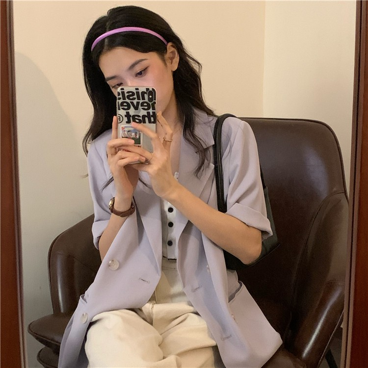 [SẴN SỐ LƯỢNG ÍT] Áo blazer mỏng cộc tay 2 màu pastel style ulzzang Korea (tím/be)