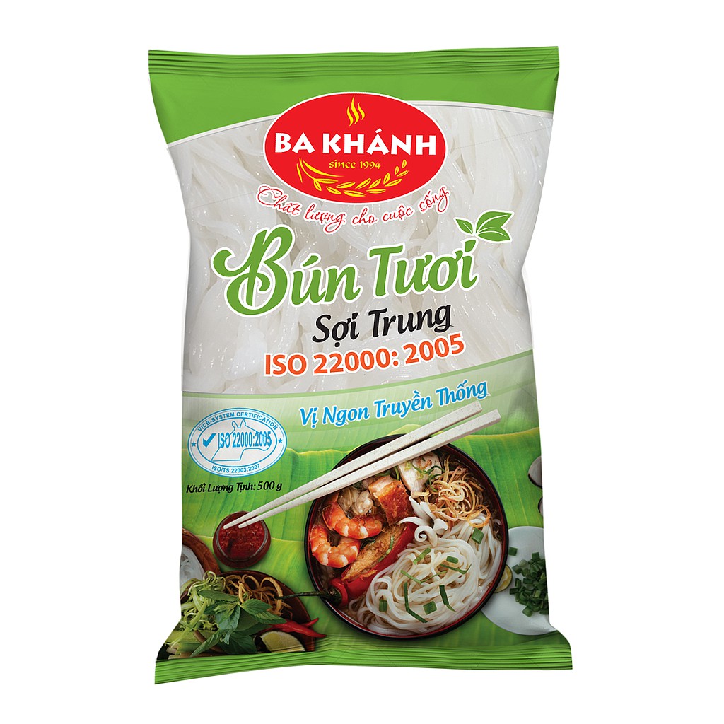 Bún tươi sợi trung Ba Khánh 500g