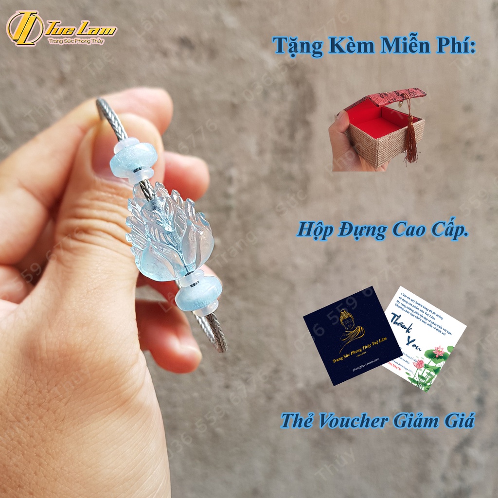 Vòng tay may mắn mặt hồ ly chúa mix đồng điếu aqua màu xanh dương hợp mệnh thủy mộc - Tuệ Lâm