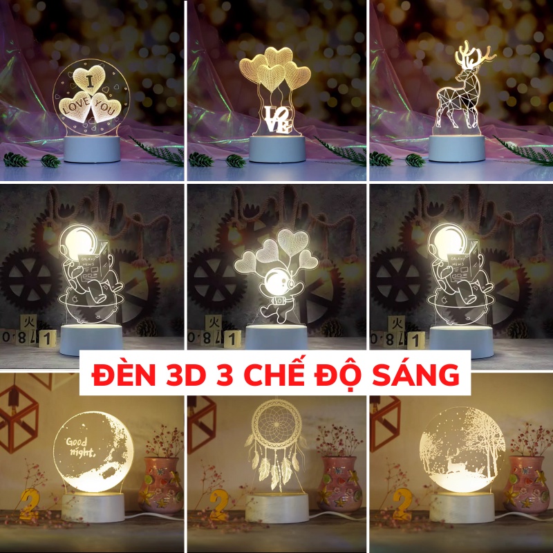 Đèn ngủ 3d để bàn 3 chế độ sáng, đèn ngủ led decor trang trí phòng ngủ đẹp