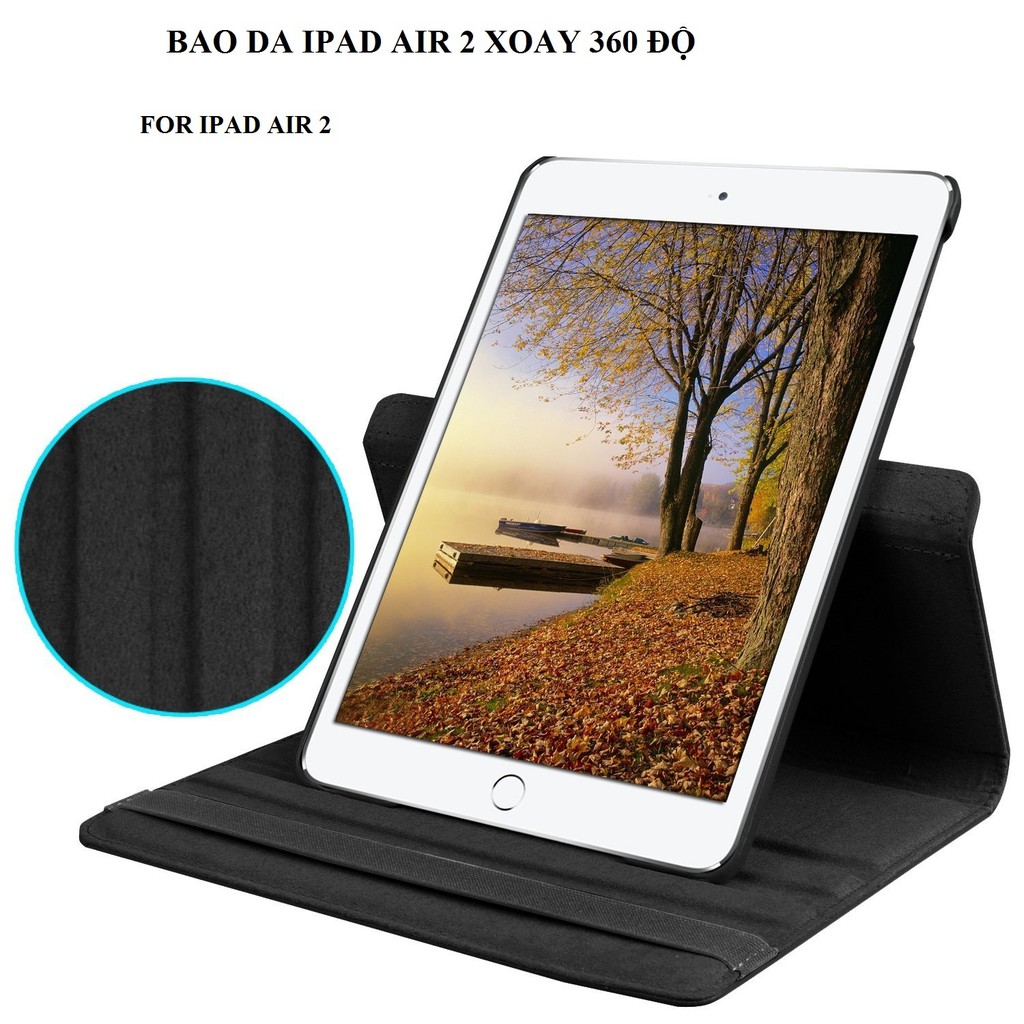 Bao da IPad Air 2 iPad 6 xoay 360 độ (ĐEN) - Hàng nhập khẩu - TẶNG KÈM BÚT CẢM ỨNG