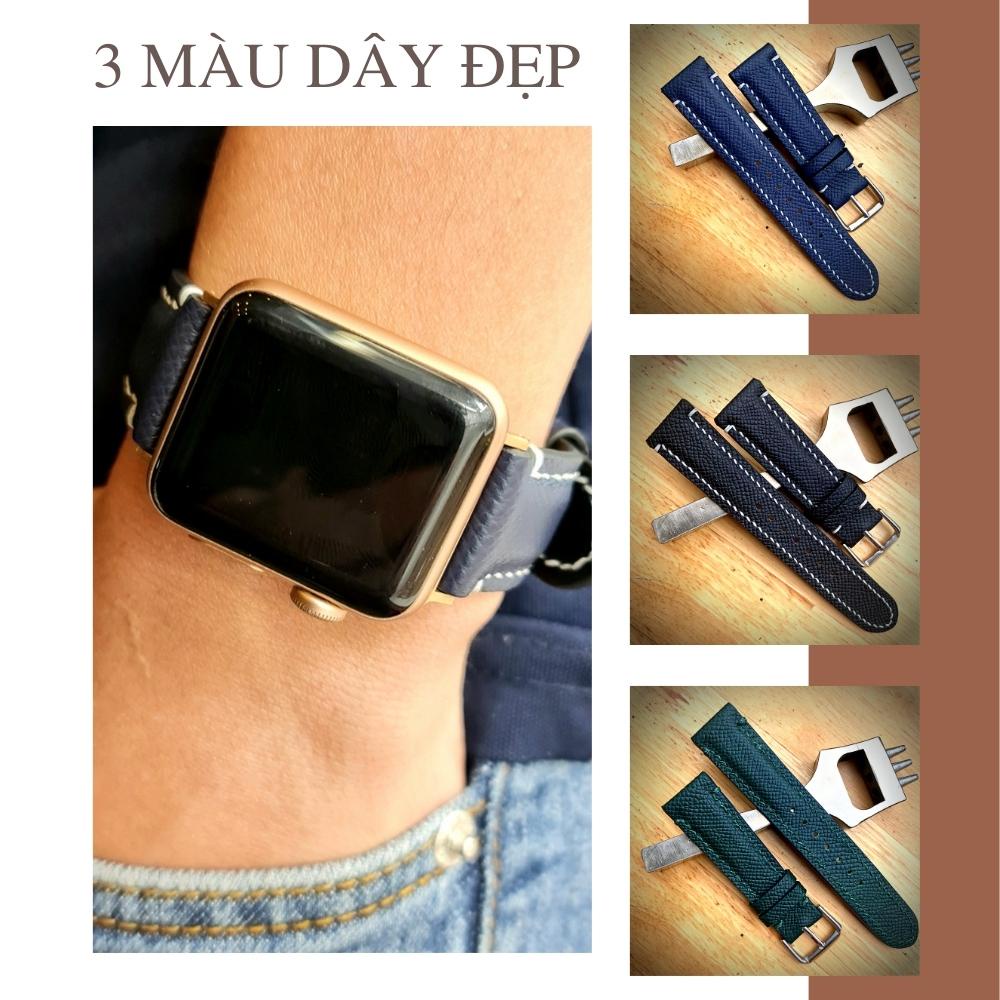 Dây Apple Watch, dây đeo đồng hồ Apple Watch series 3 4 5 6 7 da Epsom Pháp size 38mm 40mm 42mm 44mm handmade thủ công