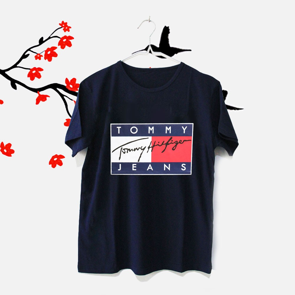 Áo Thun Tay Ngắn In Chữ Tommy Màu Xanh Navy Màu Sắc