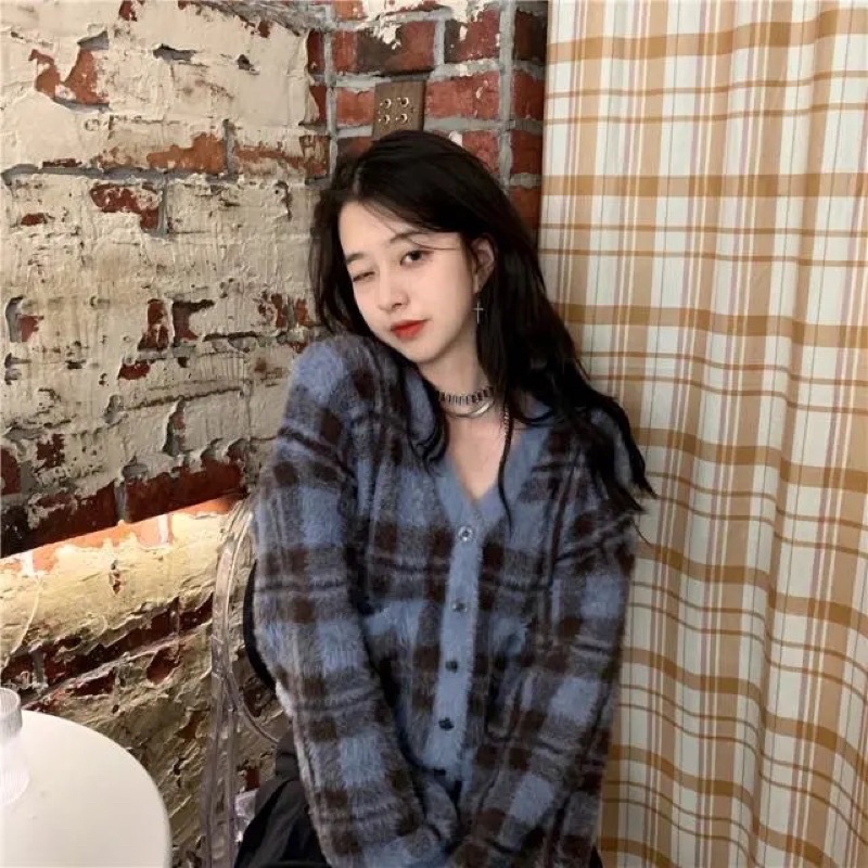 Áo khoác Cardigan len xù dài tay phong cách hàn quốc