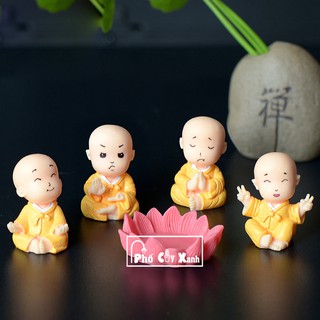 [Giá Siêu Rẻ] Chú Tiểu Nhỏ VÀ Đài Sen - Phụ Kiện Trang Trí Tiểu Cảnh Cây Xanh