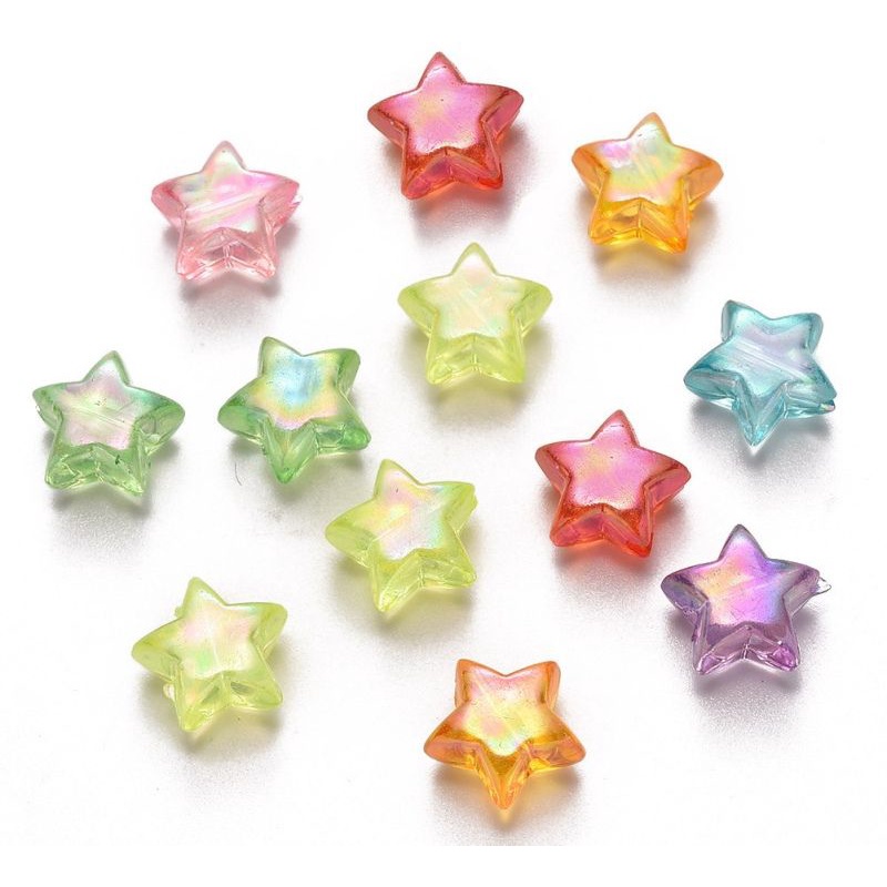 Hạt nhựa sao phồng ánh hologram xỏ lỗ 2 đầu