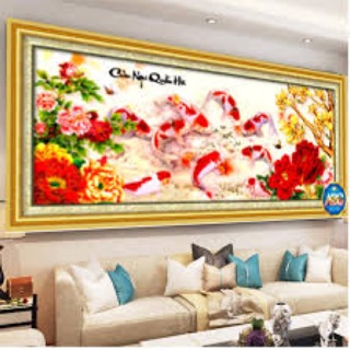 Tranh gắn đá cá chép khổ nhỏ 1,2mx50cm df323