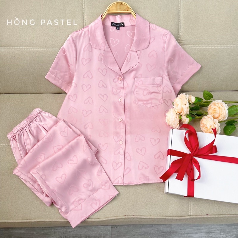 Bộ mặc nhà Pyjama chất lụa gấm Tea Store áo cộc quần dài 4 màu