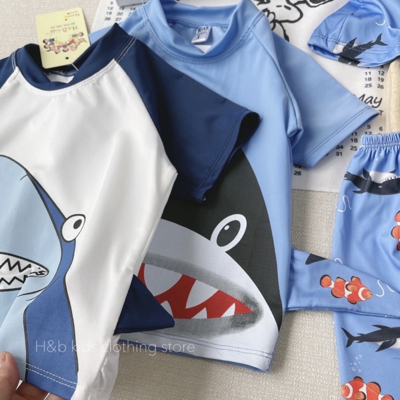 Bộ bơi bé trai họa tiết cá mập❤️ Sét bơi 3 chi tiết cho bé