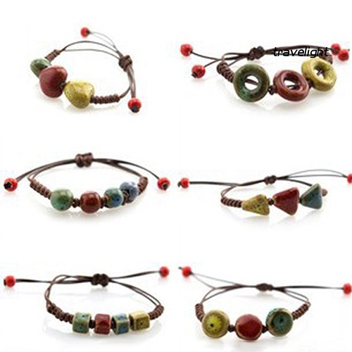 Vòng Đeo Tay Dây Bện Phối Gốm Sứ Phong Cách Bohemian Thời Trang Cho Nữ
