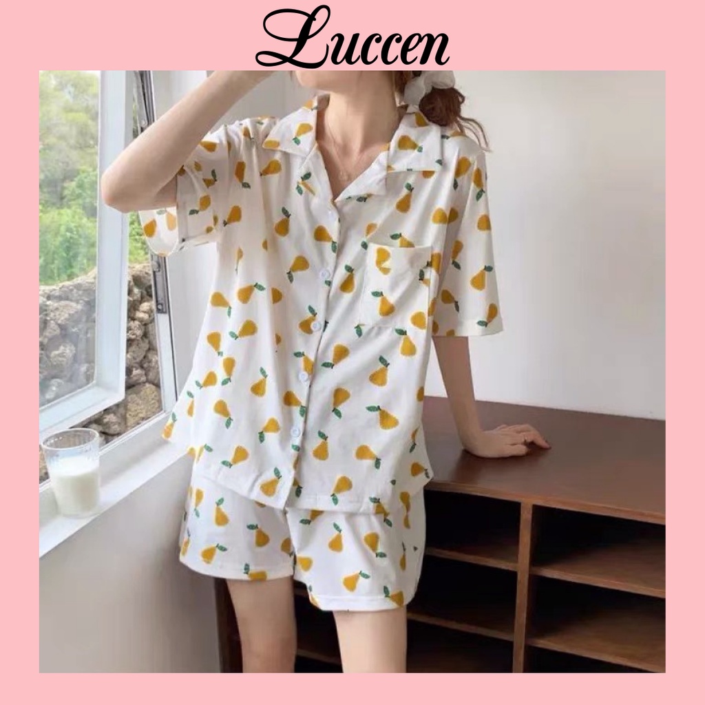 Bộ Quần Áo Ngủ Nữ Pyjama Mặc Nhà Ngắn tay 2 Túi Freesize Dưới 55kg