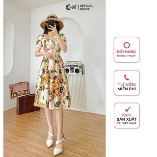 Váy nữ xoè hoạ tiết cổ nam CCHAT