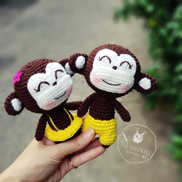 Móc khóa cặp khỉ cute-hàng handmade bằng len