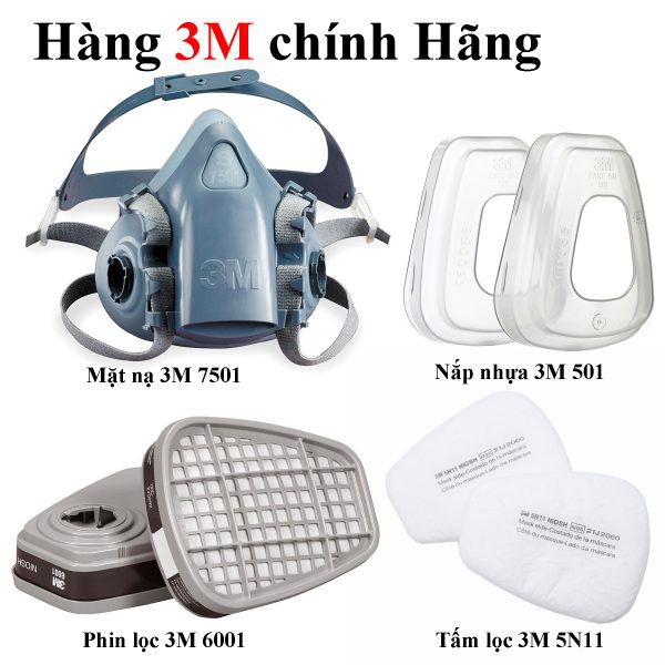 CHÍNH HÃNG-Bộ Mặt Nạ Phòng Độc 3M 7501 - Chống khói, Chống hóa chất, Chống bụi, Phun Sơn, Phun Thuốc Trừ Sâu