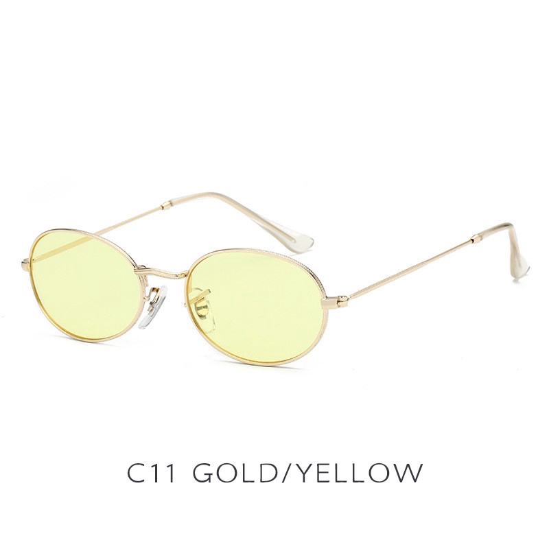 Kính mát chống tia UV400 gọng kim loại tròng oval phong cách retro thời trang unisex