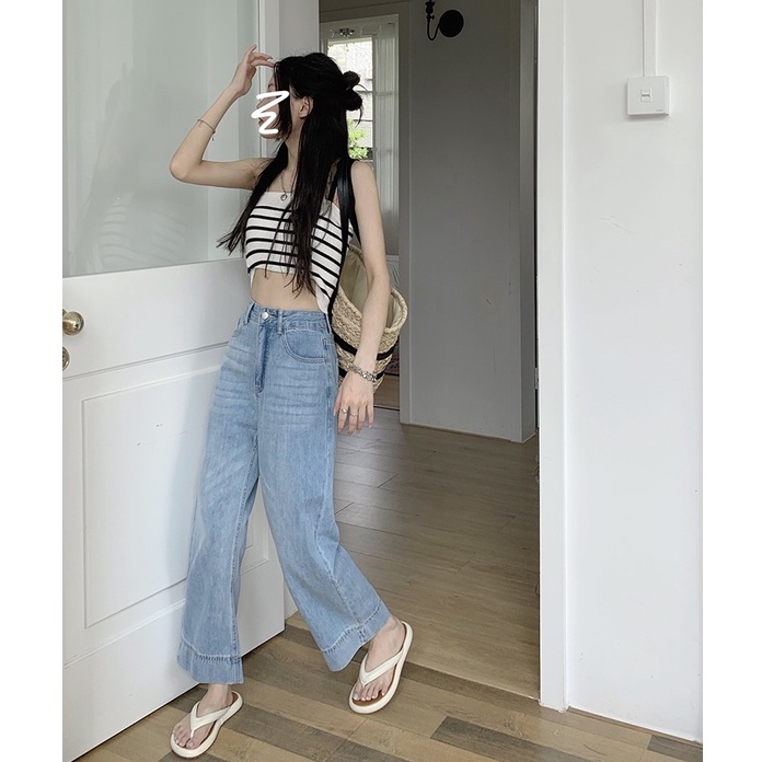 Quần jean nữ ống suông cạp cao chất jean mềm cực thoải mái và màu xanh nhạt dễ mix đồ B.I.C Clothing J107