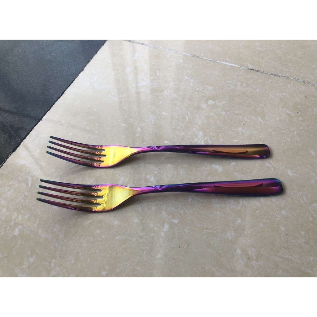 Dĩa inox ,Nĩa inox 304 ăn bít tết cao cấp, sang trọng, tinh tế cầu vòng màu sắc