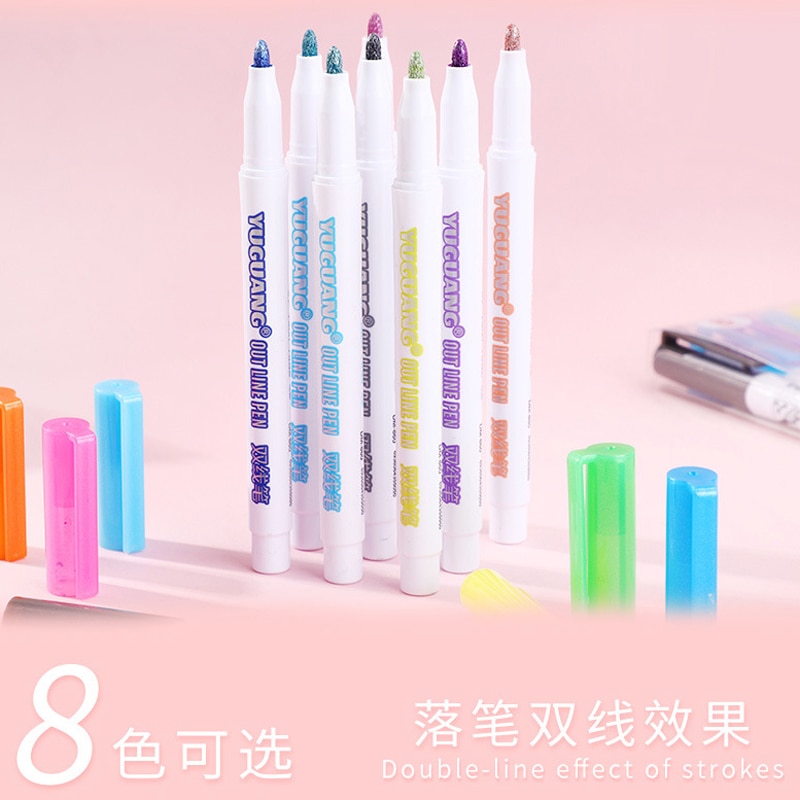 Bộ 8 bút lông dạ quang có nhũ nhiều màu sắc