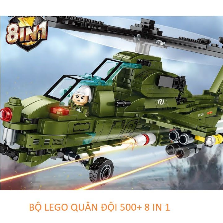 Bộ XẾP HÌNH lego máy bay quân sự 8 in 1 554 chi tiết