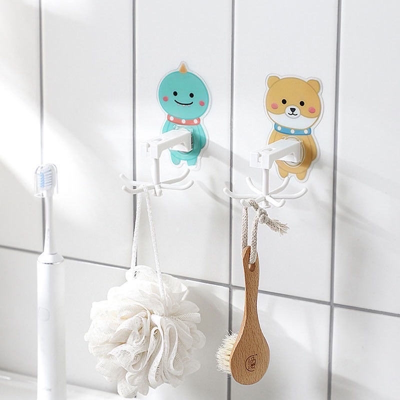 Miếng dán 6 móc treo xoay vật dụng hình thú - M2