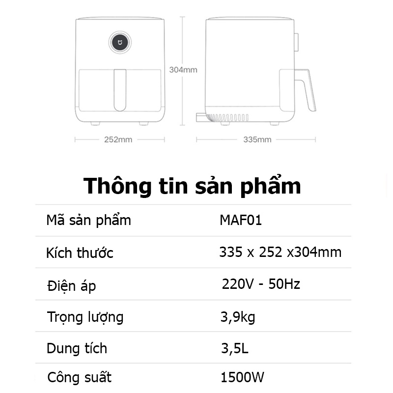 Nồi Chiên Không Dầu Xiaomi KZ100 Dung Tích 3L Công Suất 1350W Màn Hình Điện Tử