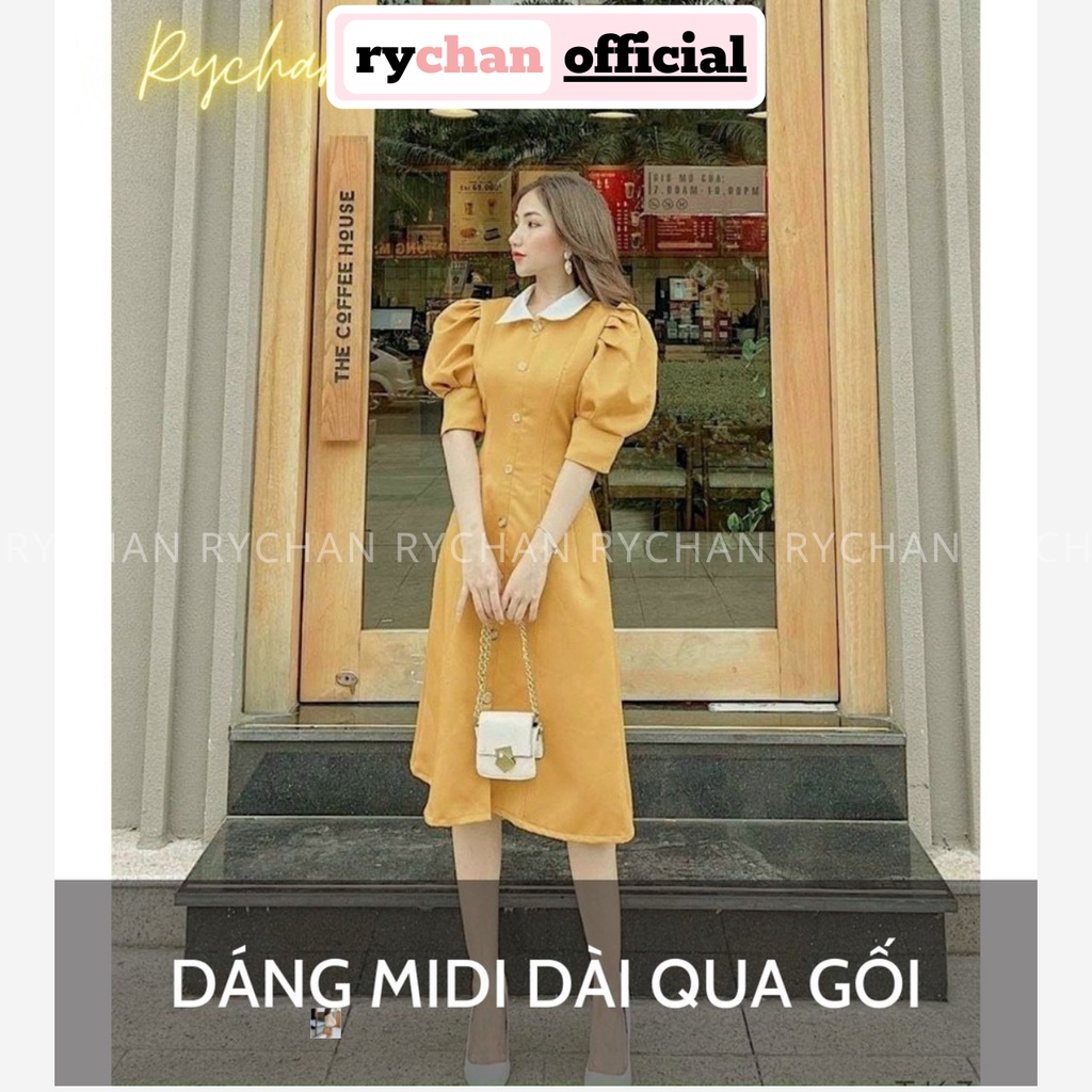 Đầm Xoè Midi Dáng Dài Tay Phồng Công Sở 2 Màu, Đầm Công Sở Đi Làm - DX0144