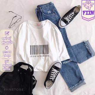Áo thun jungkook trắng tay lỡ - made by fiin