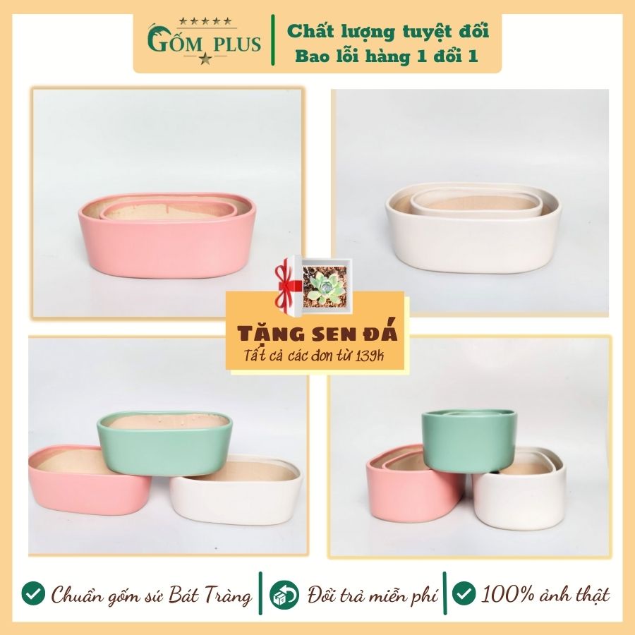 Chậu trồng sen đá hình du thuyền, trang trí tiểu cảnh, chậu cây decor chuẩn gốm sứ Bát Tràng Gốm Plus official store
