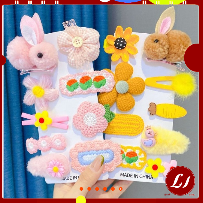 Set 5 KẸP TÓC NƠ 3D hoạ tiết dễ thương, xinh xắn cho bé - Mix màu